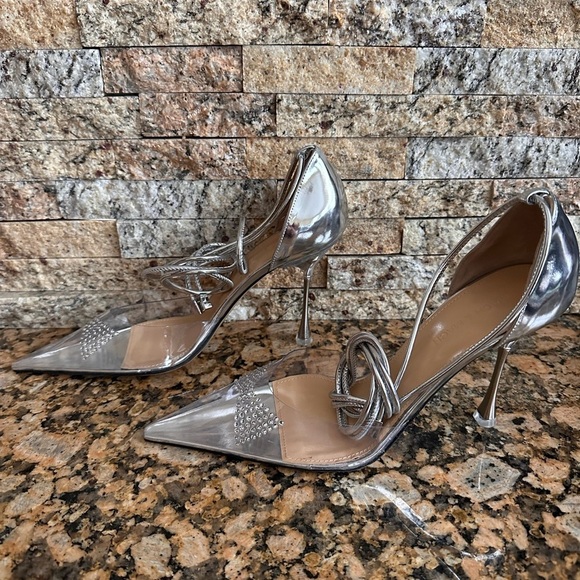 Mach & Mach Crystal Bow PVC Ankle Wrap Pumps - Picture 3 of 8